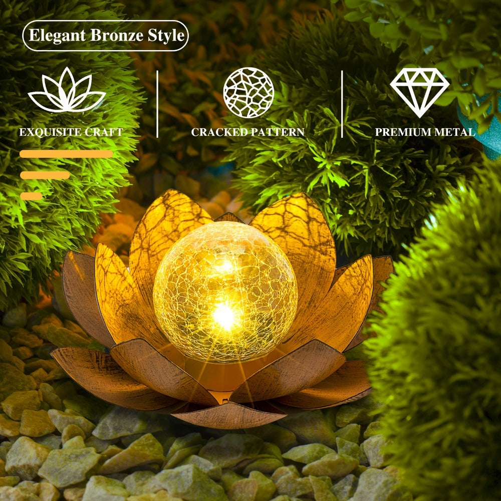 Solar Lotus Cracked Glass Ball Garden Lamp 2pcs ¨C Waterproof Metal Cracked Ball Solar Light for Outdoor & Indoor Decoration | Garden, Balcony, Dining Table & Living Room Decor | Father¡¯s Day Gift