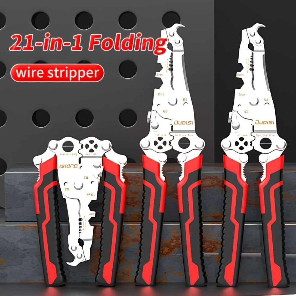 Folding Wire Stripper Multifunctional Pliers Crimping Cutter Tool for Electrician Cable DIY Electronic Maintenance Compact Portable Anti-Slip Spring Clip Car Toolbox Hand Tool