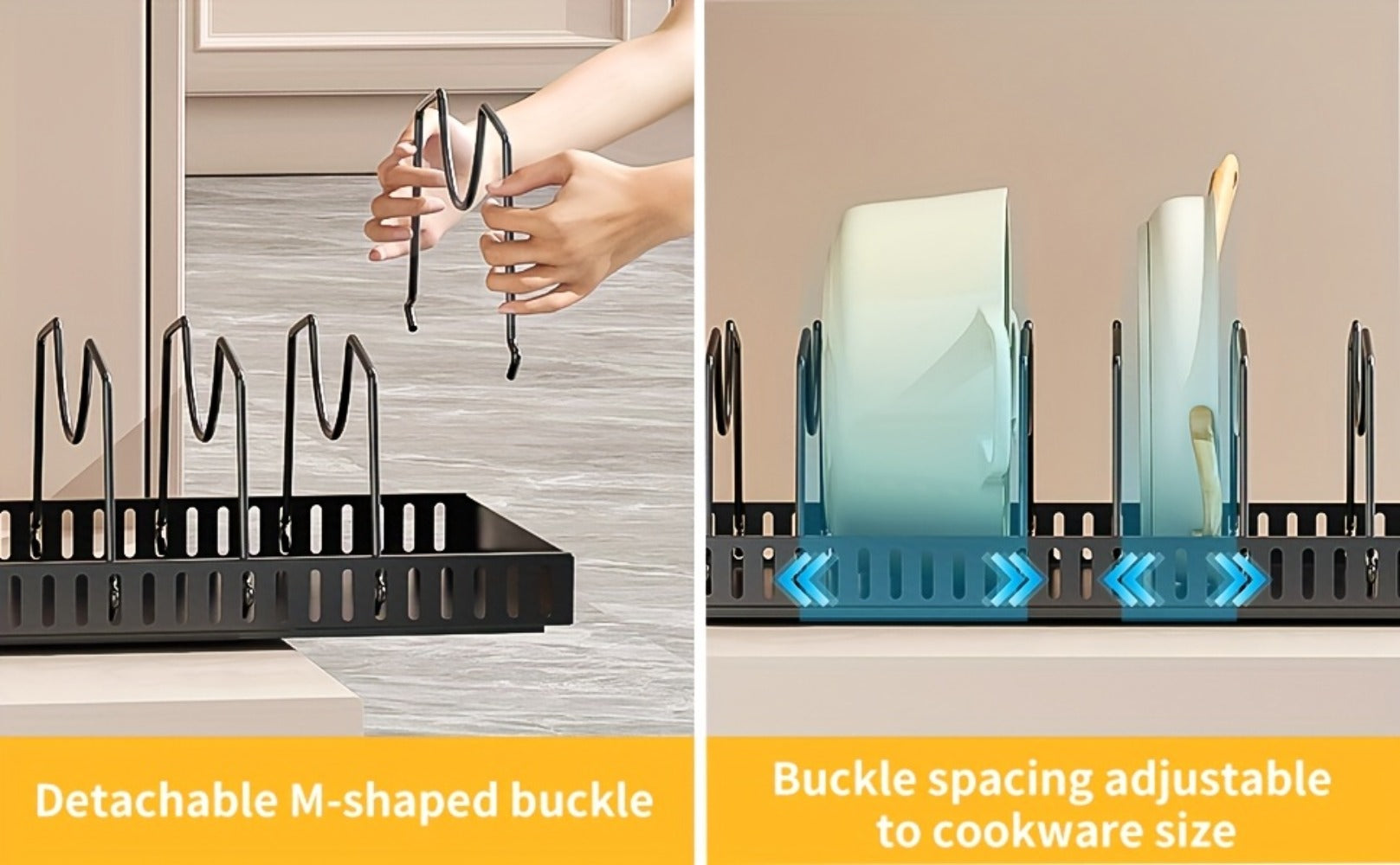 Pull Out Pot and Pan Organizer for Cabinet - Sliding Lid Rack with 8 Adjustable Dividers for Kitchen Cabinet Storage, Drill-Free Installation Pan Holder for Lids Baking Sheets and Cookware, Available in 1 or 2 Pack in Black or White