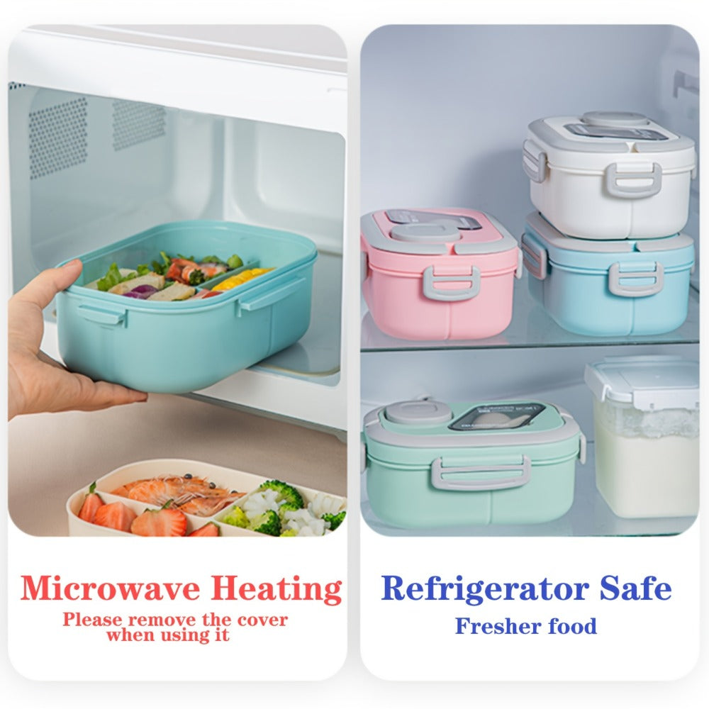 2-Layer Bento Lunch Box Set with Cup and Meal Bag - Multi-Grid Lunch Box for School, Office & Outdoor Picnics, Food Storage Container with Milk Cup, Salad Cup, Coffee Cup or Soup Bowl, Pink Blue Green White