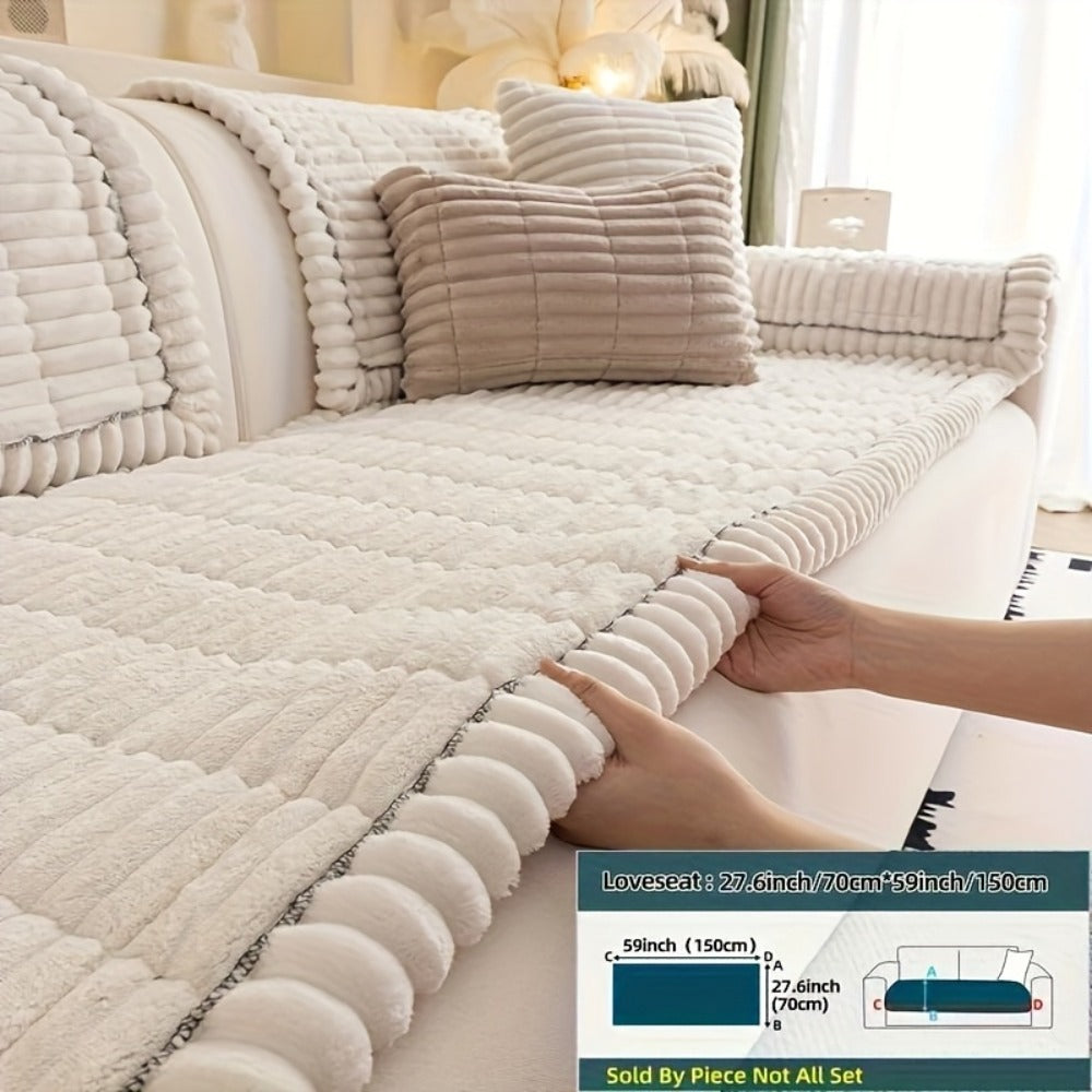 Sofa Cushion Cover Plush Velvet Washable Seat Pad Wavy Edge Soft Kapok Filling for Couch Loveseat 1 2 3 4 Seater ¡ª Easy Install Home Decor Protection