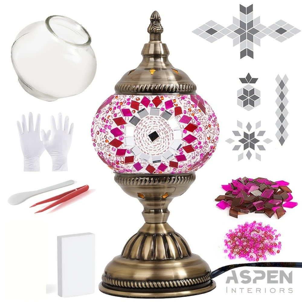 DIY Mosaic Lamp Kit Handmade Glass Table Lamp, Colorful Stained Glass Bedside Night Light with Antique Bronze Base, Decorative Desktop Lamp for Living Room, Bedroom & Home Decor (Multiple Colors)