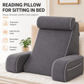 Reading Pillow for Adults Bed Rest Pillow with Arms 19 Inch Back Support Cushion Removable Washable Cover for Sitting Up in Bed Gaming Watching TV Reclining on Couch or Floor Backrest Wedge Pillow Grey