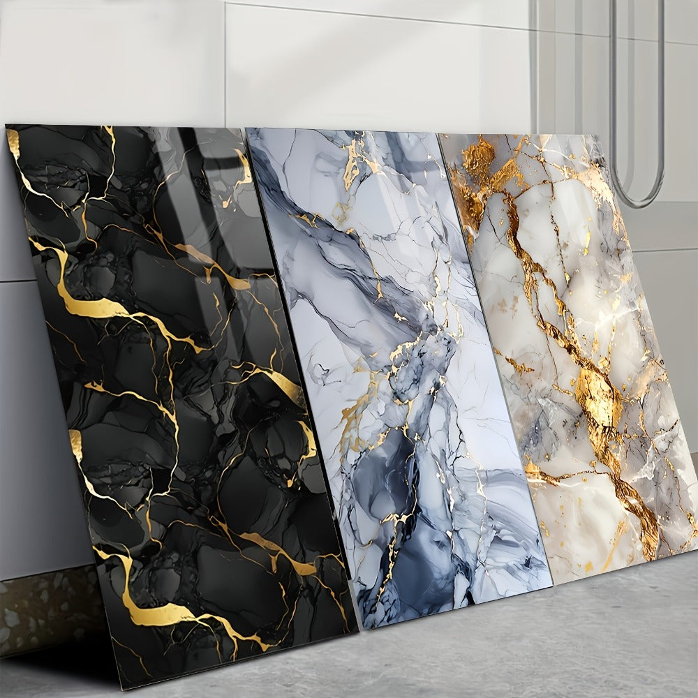 Peel and Stick Marble Tile Stickers ¨C Self Adhesive Foam Wall Tiles for Bathroom Kitchen Office Bohemian Home Decor (50/100pcs, White/Gray/Black/Blue Gold)