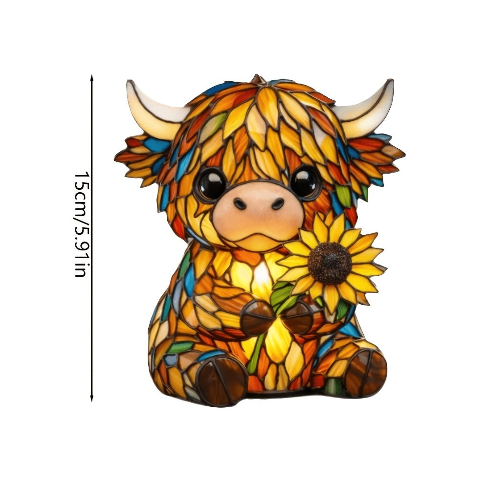 Highland Cow Desk Lamp USB Powered Cute Cow Night Light Handcrafted Sunflower Design Bedroom Living Room Decor Unique Gift for Friends Family Kids