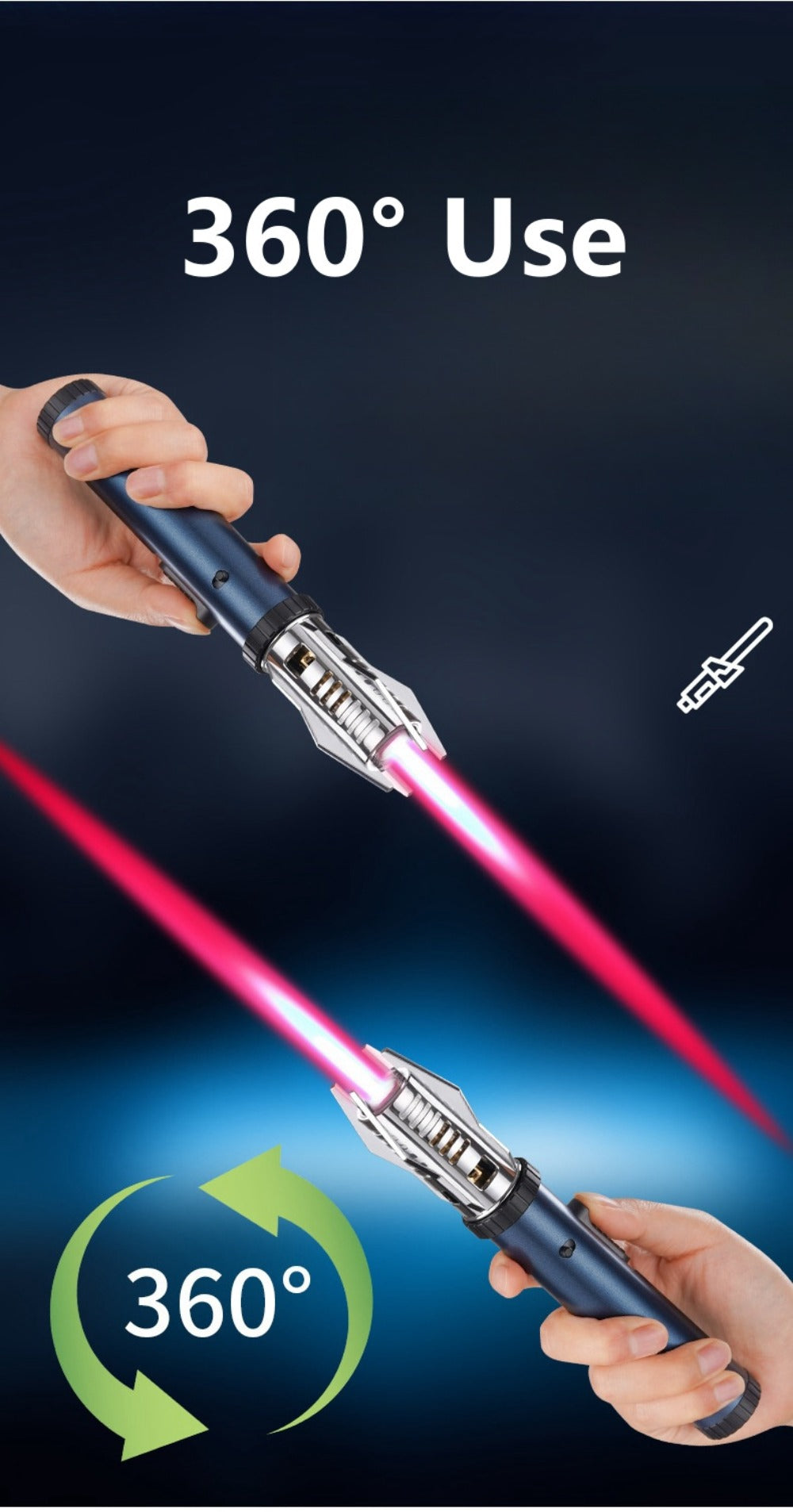 Windproof Turbo Torch Lighter 360 Degree Ignition Metal Jet Flame Lighter with Safety Lock Adjustable Flame for Camping BBQ Outdoor Cooking Butane Gas Not Included