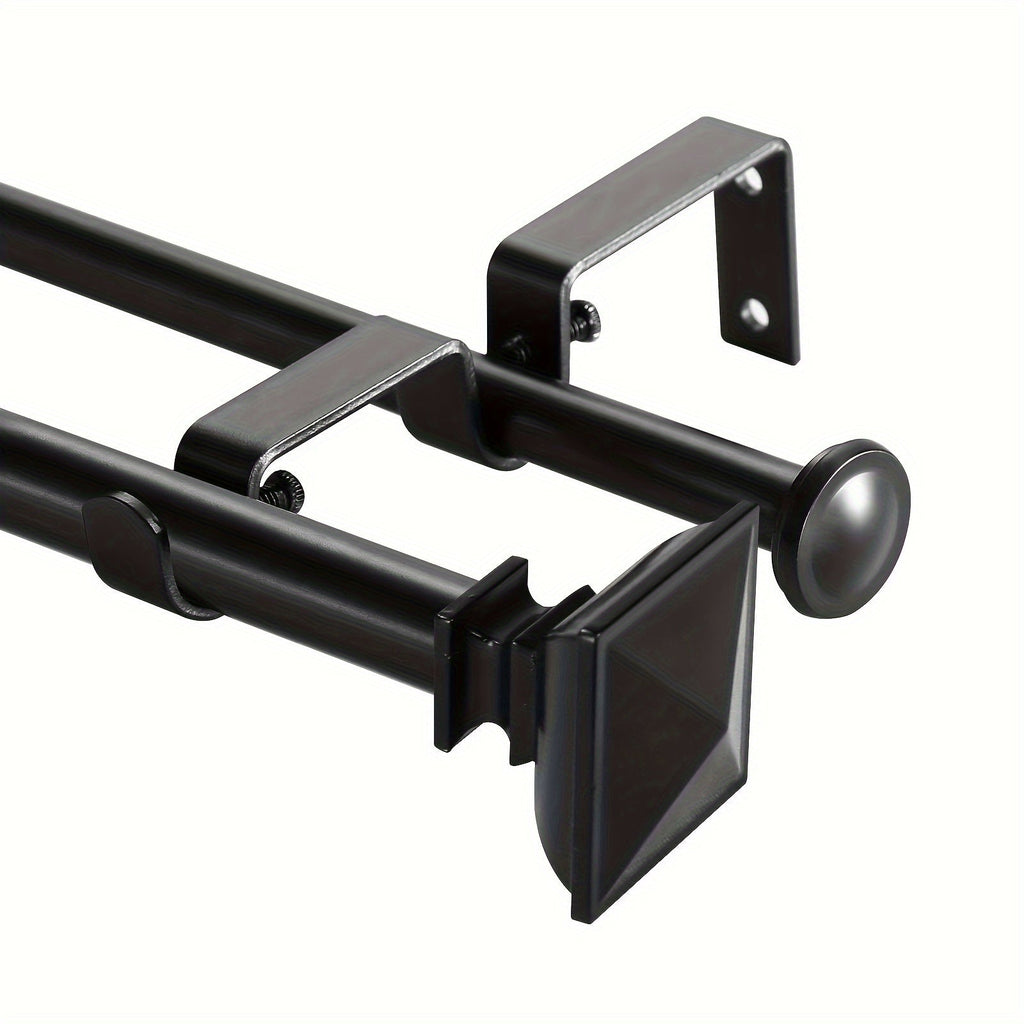 Double Curtain Rod Set with Square Urn Finials Adjustable Double Drapery Rod 5 Finishes 2 Sizes Window Curtain Hardware Easy Install