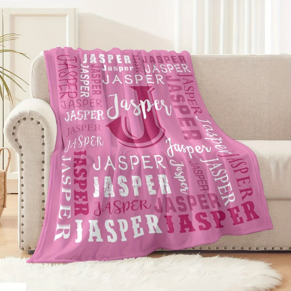 Personalized Flannel Blanket 280GSM Custom Name - Soft All-Season Throw Blanket for Home Picnic Travel, Cozy Polyester Gift Blanket Multi-Color Options