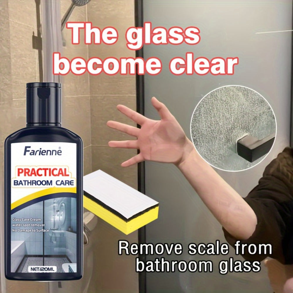 Bathroom Glass Restoration Paste 120g ¨C Removes Water Stains, Soap Scum & Hard Water Deposits from Shower Doors, Tiles & Metal Surfaces, Restores Clarity & Bright Finish, Includes Free Sponge