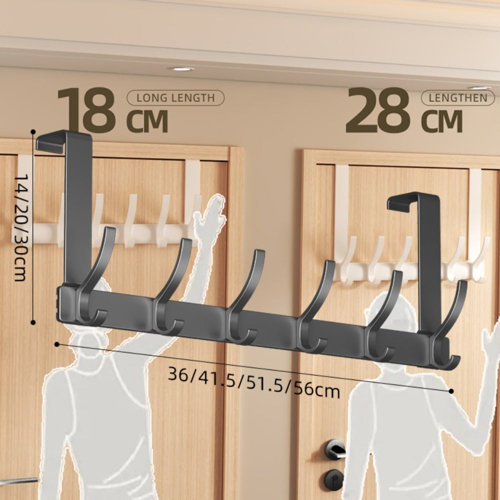 Over Door Hook Hanger with 5-6 Hooks, No Drill Metal Door Organizer for Hats Keys Bags Entryway Bathroom Bedroom