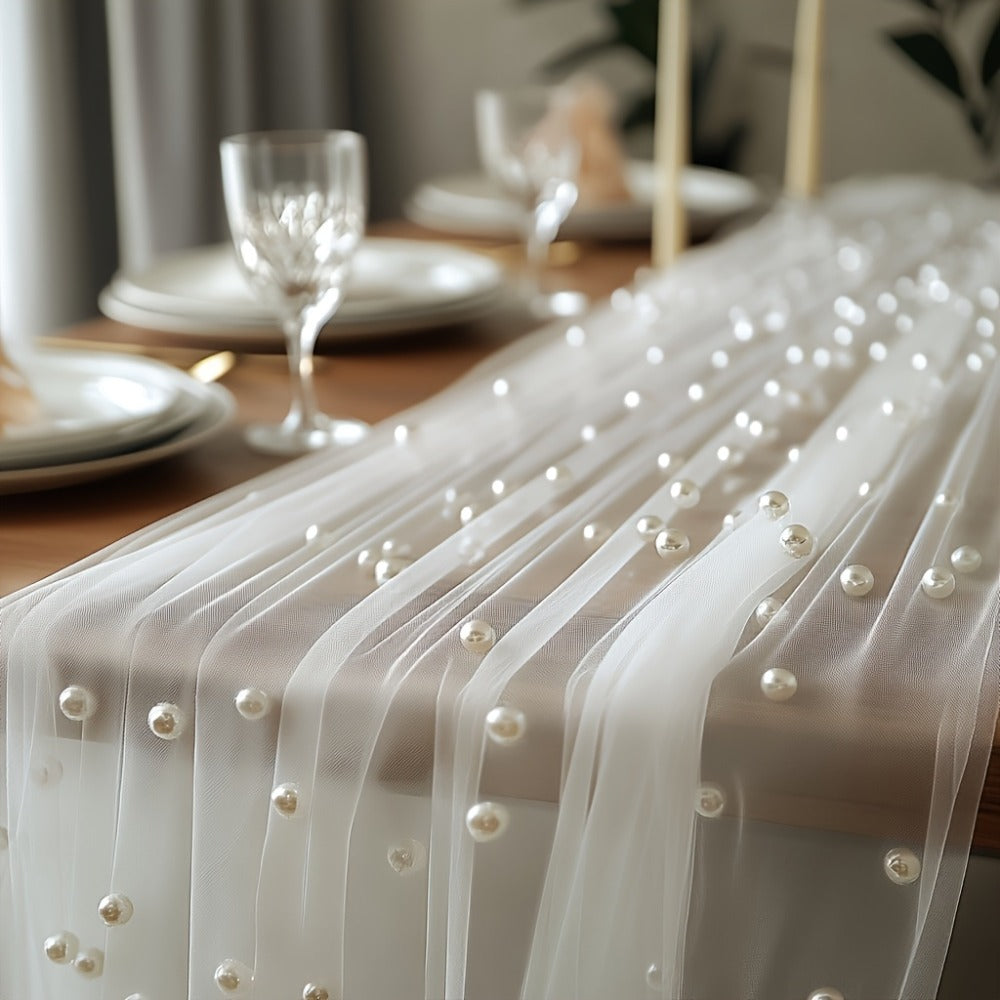 White Pearl Sheer Tulle Fabric Roll 160x300cm ¨C Elegant Organza Mesh for Wedding Backdrop Table Skirt Window Drape Party Decoration Bridal Shower Baby Shower Festive Event Decor