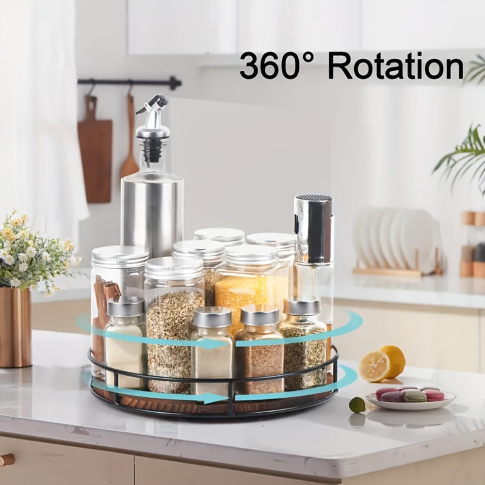 12¡± Wooden Rotating Storage Rack Turntable Organizer Kitchen Pantry Countertop Cabinet
