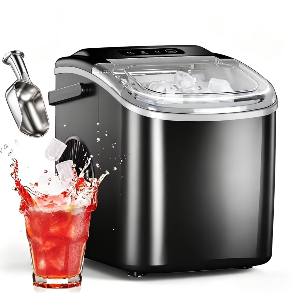 Countertop Bullet Ice Maker 26lbs/24H, 9 Bullet Ice Cubes in 6 Mins, 2 Sizes, Self-Cleaning Portable Ice Machine with Handle Ice Basket & Scoop, for Home Kitchen RV Camping