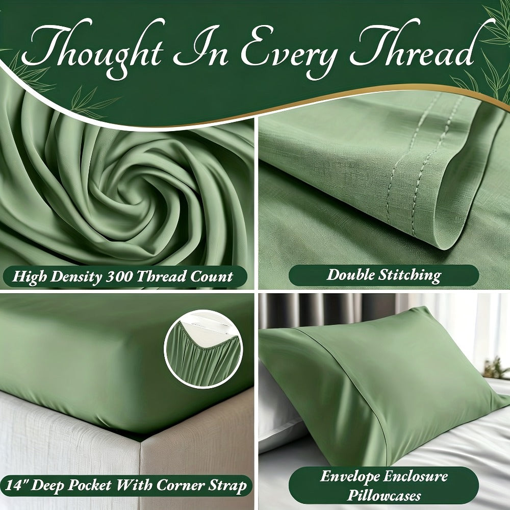 Bamboo Bed Sheet Set Twin Full Queen King - Cooling Soft Deep Pocket Fitted Sheets for Hot Sleepers, Moisture-Wicking Breathable Bedding Set Multiple Colors