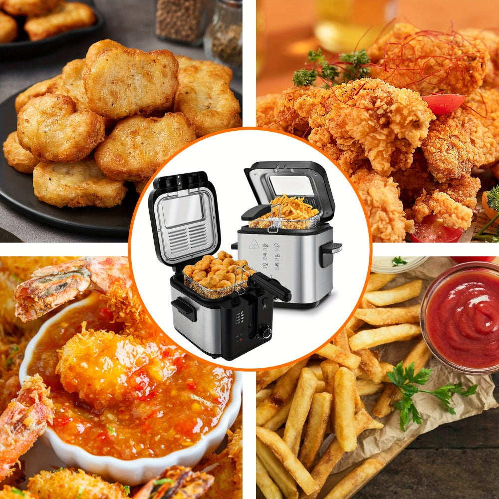 Deep Fryer Electric 1500W Non-Stick with Detachable Basket Adjustable Temperature Control Viewing Window Removable Lid Easy Clean Home Deep Frying Pan for French Fries Chicken 1.5L 2.5L 3L