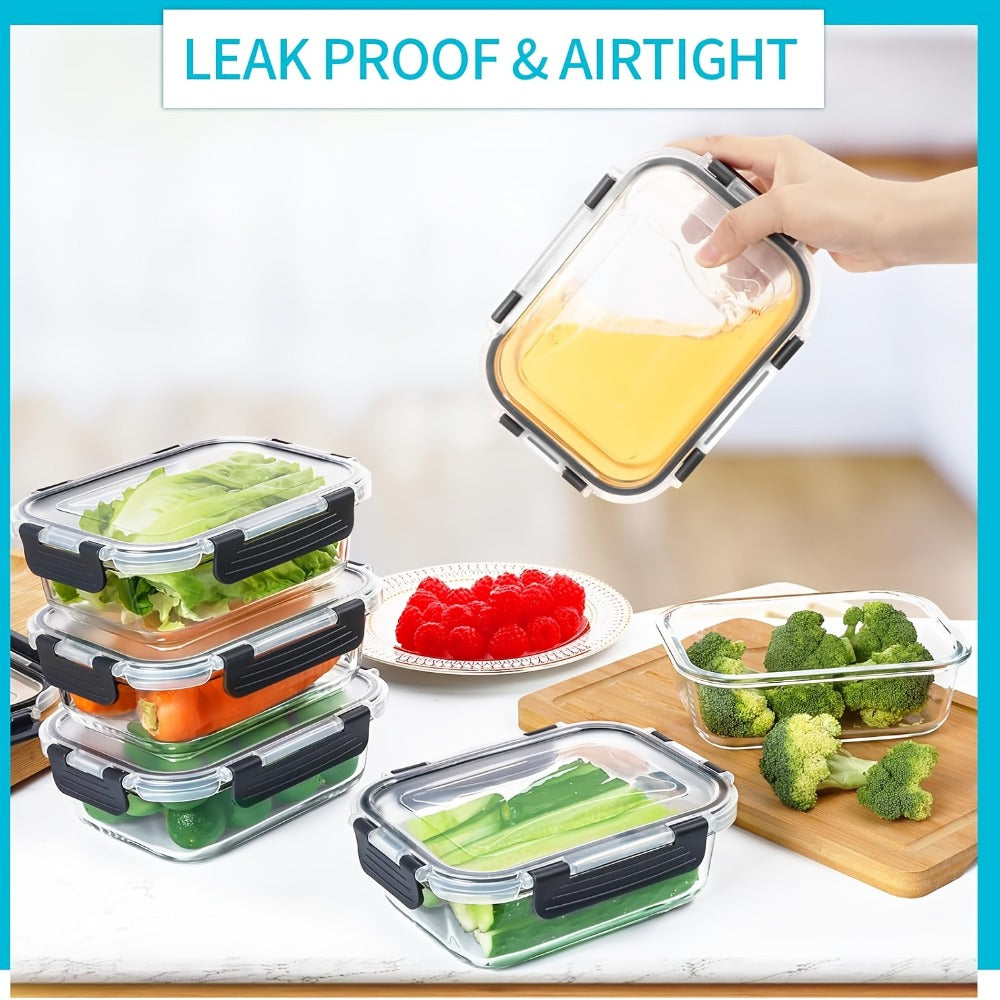 Glass Food Storage Containers with Lids 12pcs ¨C Airtight Leak-Proof Meal Prep Bento Boxes Microwave Oven Freezer Dishwasher Safe