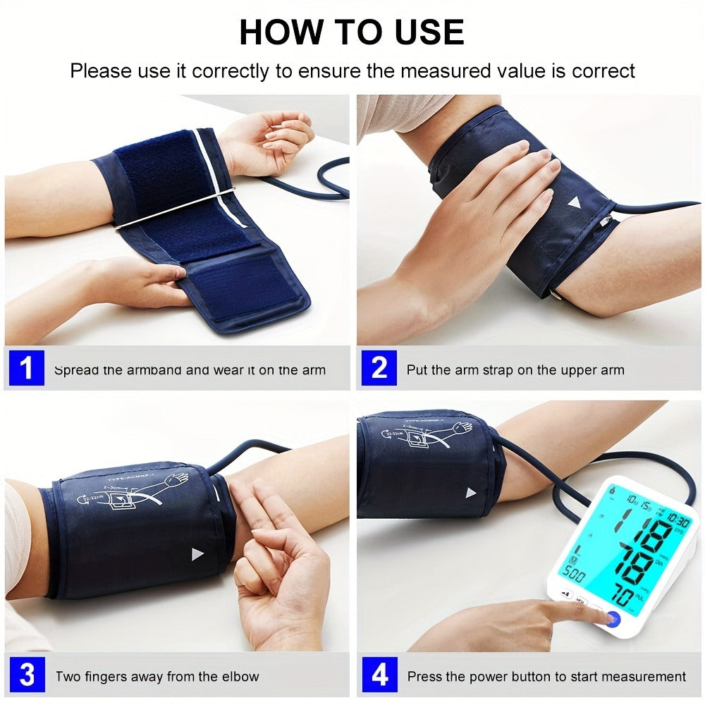 Upper Arm Blood Pressure Monitor Automatic ¨C Large LED Backlit Screen, Extra-Large Cuff, 1000-Reading Memory for 2 Users, One-Button BP Machine for Home Hypertension Management
