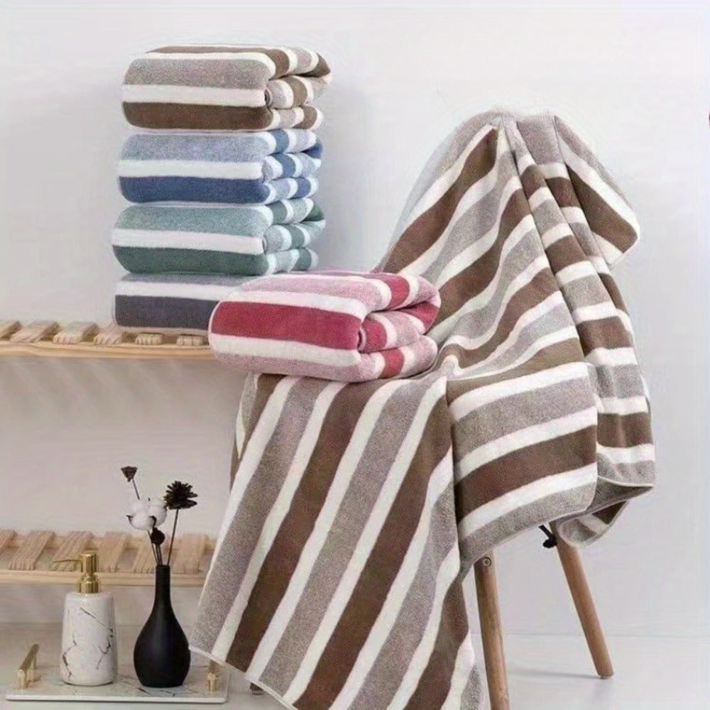Towel Set 8 Piece Two-Color Striped - Super Absorbent Soft No Hair Loss Bath Towel Combo | 2 Bath Towels 2 Face Towels 4 Hand Towels | Grey Red Blue Green | Bathroom Family Hotel Spa Gift Set