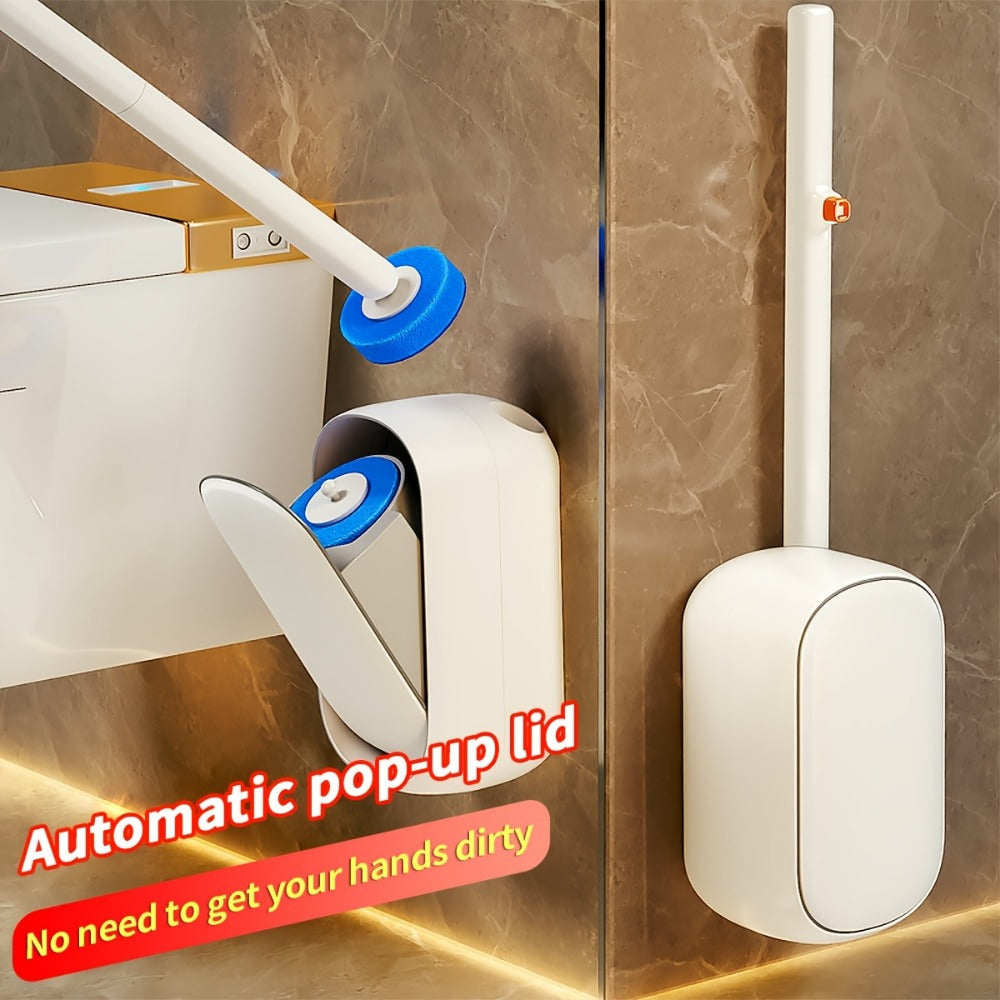 Disposable Toilet Brush & Holder Set with 6 Refill Wands ¨C Wall Mounted, Pre-Loaded Scrubbing Solution, No-Touch Bathroom Cleaning Supplies, White