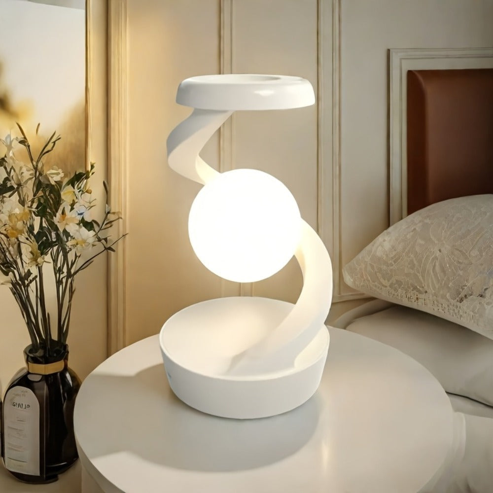 Floating Rotating Night Light with Wireless Charger ¨C Smart Desktop Visual Levitating Lamp with Light Sensor, Hand Wave Control, Atmosphere Mood Light for Bedroom Office Party Decor, Gift (Grey/White)