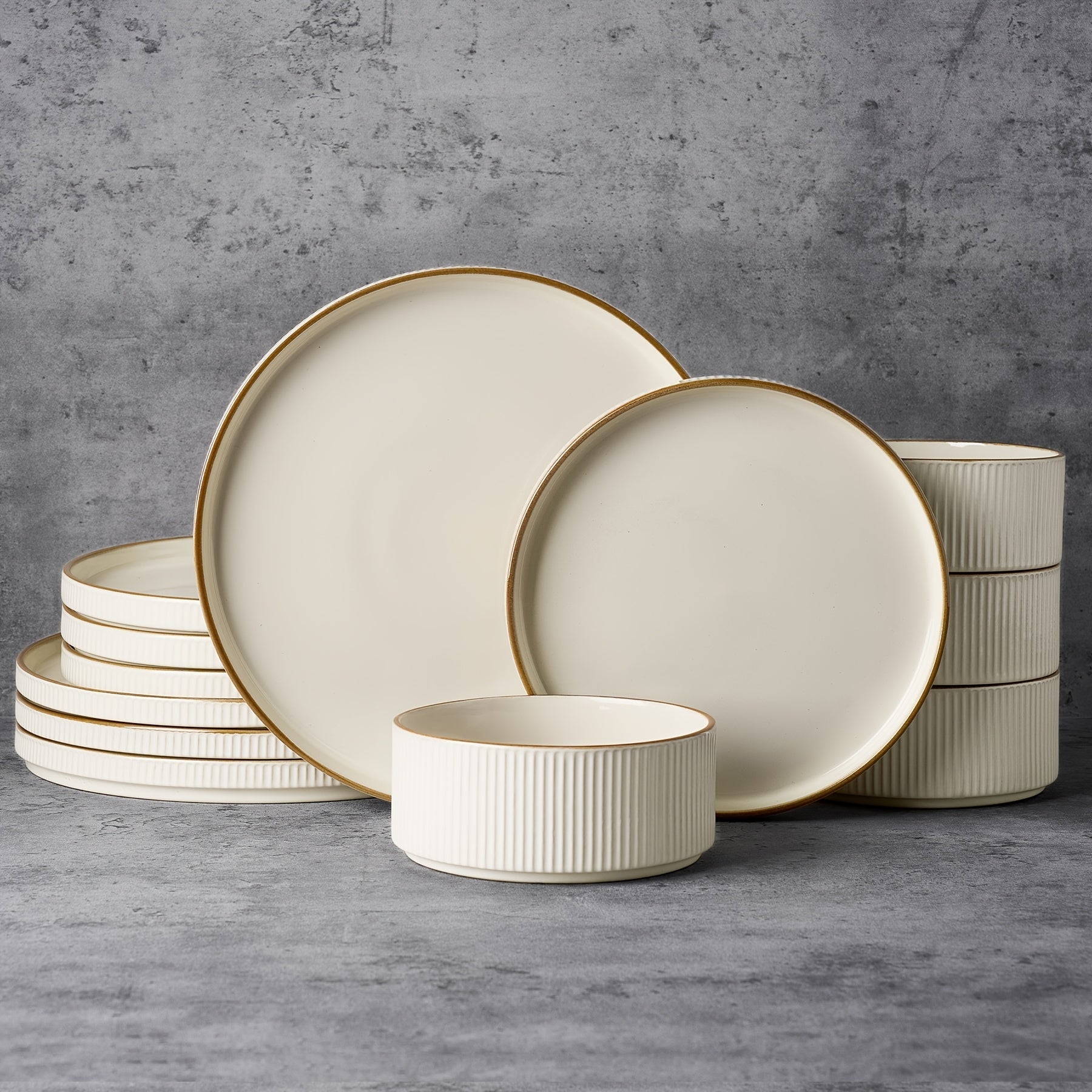 Dinnerware Set for 4 12 Piece Stoneware Plates and Bowls Set Microwave Dishwasher Safe Lead Free Double Reactive Glaze Dinner Plates Salad Plates Cereal Bowls for Everyday Use Holiday Gifts