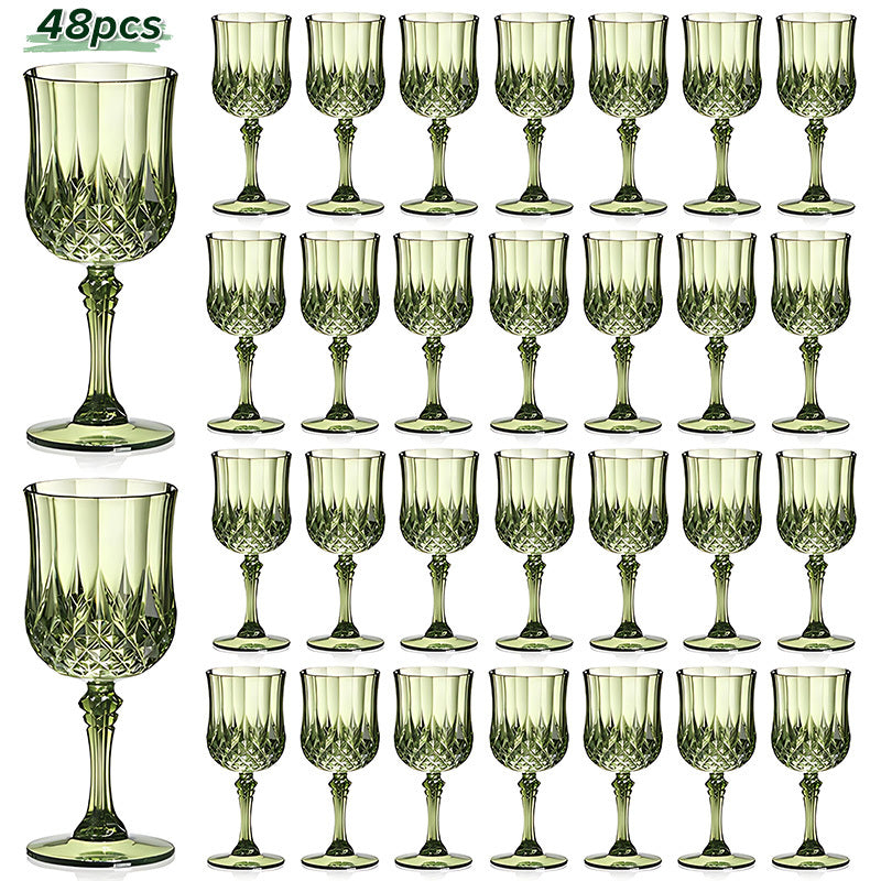 Plastic Champagne Glasses 48 Pack ¨C 7oz Stemmed Crystal Clear Reusable Cups for Wedding, Party, Bridal Shower, Christmas, Halloween, Stackable Shockproof Vintage Stem Glasses, Transparent Green Blue