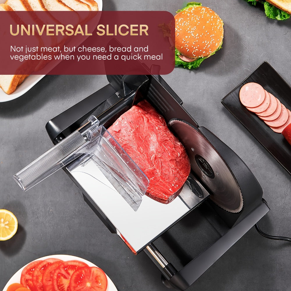 Electric Meat Slicer 200W Deli Food Slicer with Two 7.5¡± Removable Stainless Steel Blades 0-15mm Thickness Control Cut Meat Ham Bread Cheese Fruit for Home Use