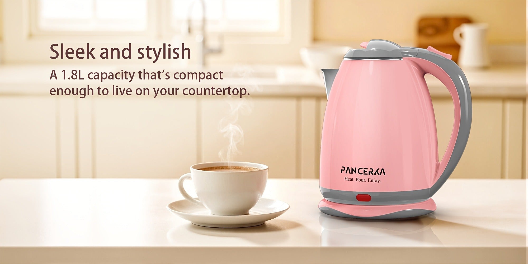 Hot Water Boiler Electric Kettle 1.8L Stainless Steel Fast Boiling Auto Shut-Off Countertop Instant Kettle for Coffee Tea Maker Pink White