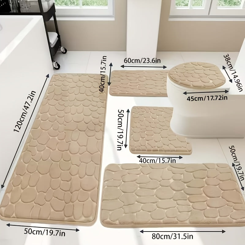 Memory Foam Bathroom Rug Set 5pcs - Non-Slip Absorbent Bath Mat Set for Sink Bathtub Shower Toilet, Machine Washable, Soft Plush Floor Mats