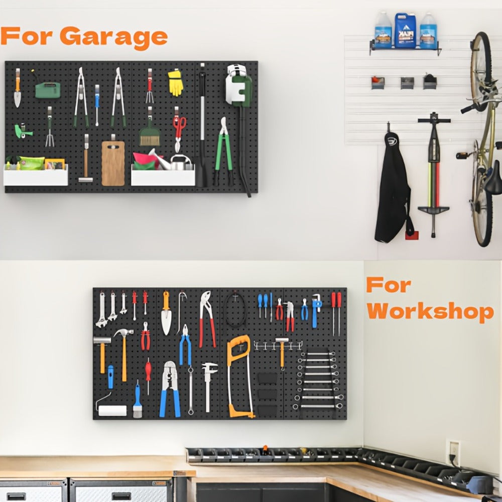 Pegboard Wall Organizer with Metal Hooks - Heavy Duty Garage Tool Storage Board for Workshop Warehouse Wall Mount - Space Saving Tool Rack System for Garage Organization