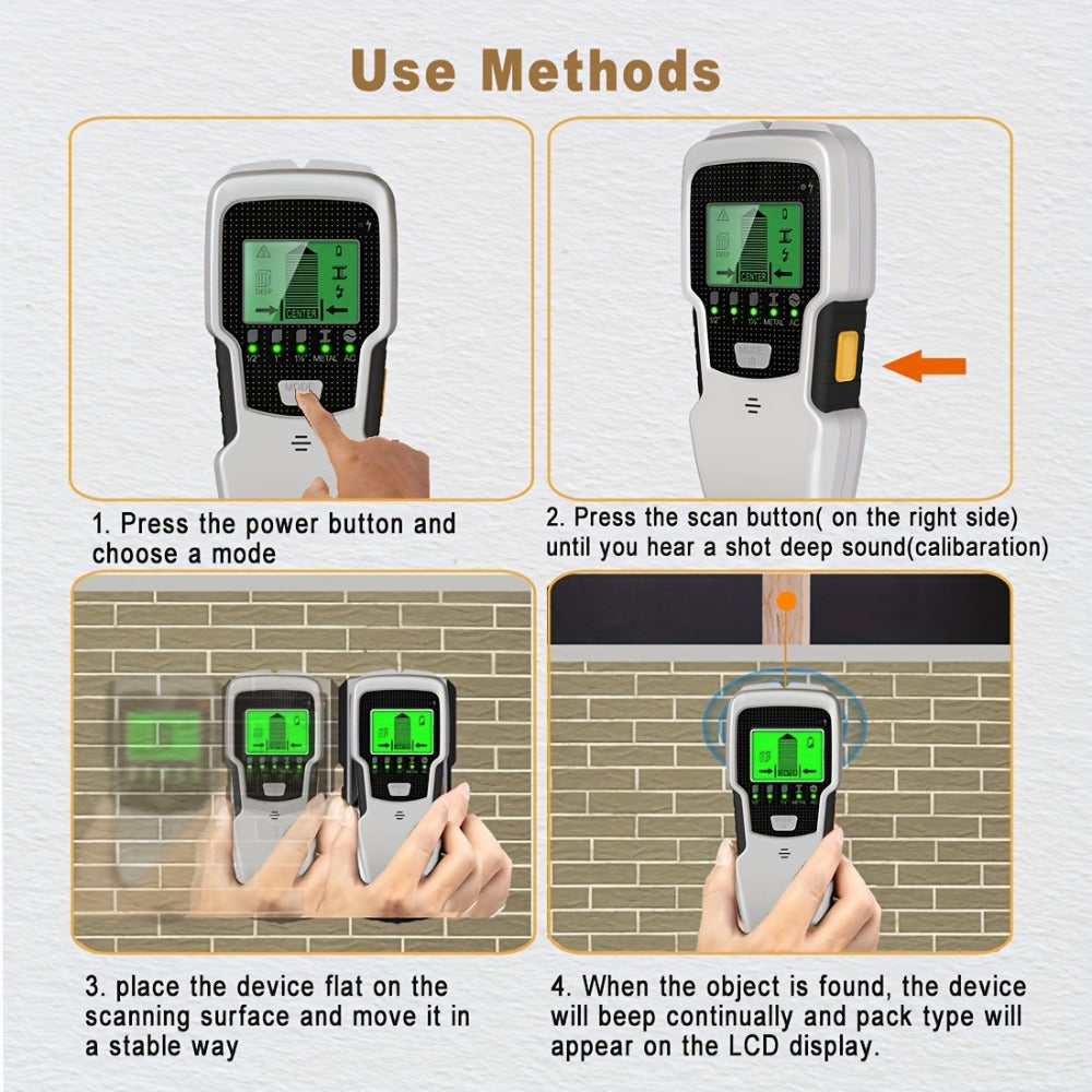 Stud Finder Wall Scanner 5-in-1 Electronic C75 | LCD Display Audio Alarm Detects Wood Studs AC Live Wire Metal Pipes Joists | Accurate Wall Detector for Drywall Home Renovation DIY Hanging TV Shelf