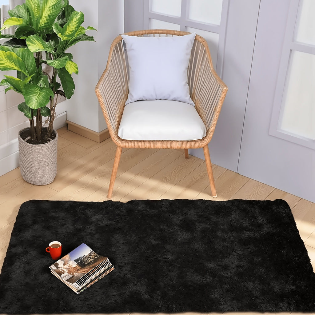 Plush Shaggy Area Rug 1.6 Inch Thick Non-Slip Machine Washable Polyester Carpet - Tie-Dye & Solid Color Fluffy Rectangle Rug for Living Room, Bedroom & Study | Silicone Grip Backing | 4 Sizes Available