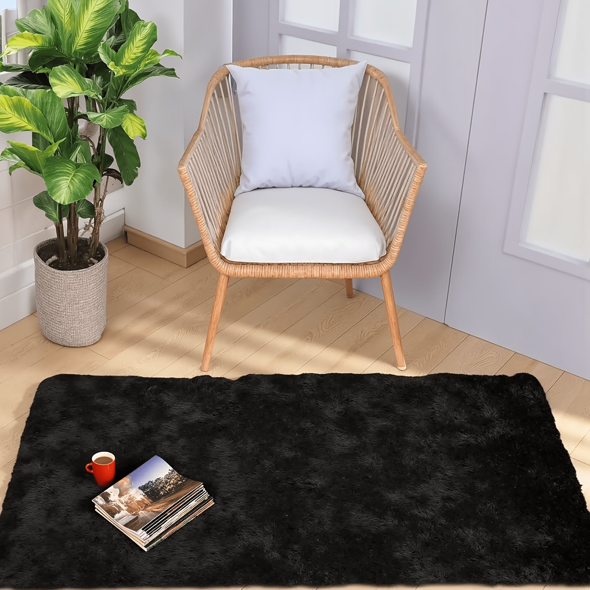 Plush Shaggy Area Rug 1.6 Inch Thick Non-Slip Machine Washable Polyester Carpet - Tie-Dye & Solid Color Fluffy Rectangle Rug for Living Room, Bedroom & Study | Silicone Grip Backing | 4 Sizes Available