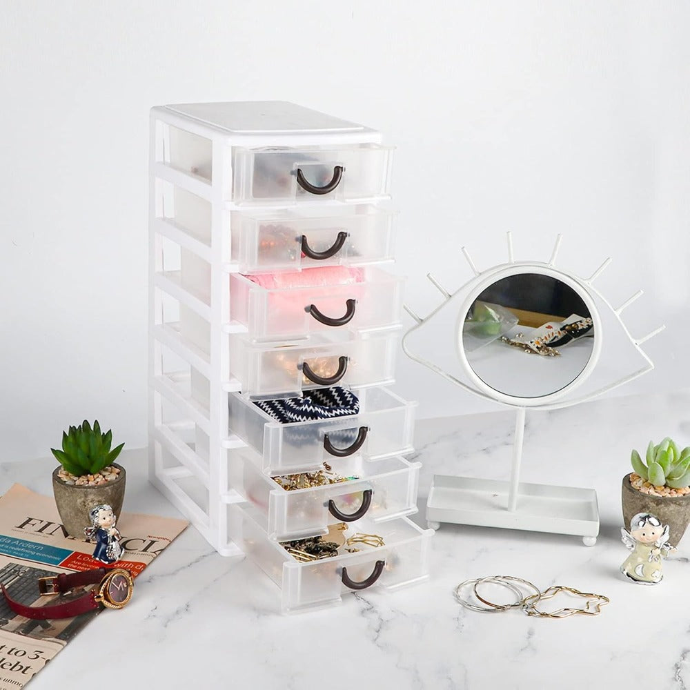 7-Drawer Desktop Organizer Clear Front Drawers Heavy-Duty Plastic Storage Box for Home Office, Jewelry, Craft & Small Parts ¨C Space-Saving Compact Design