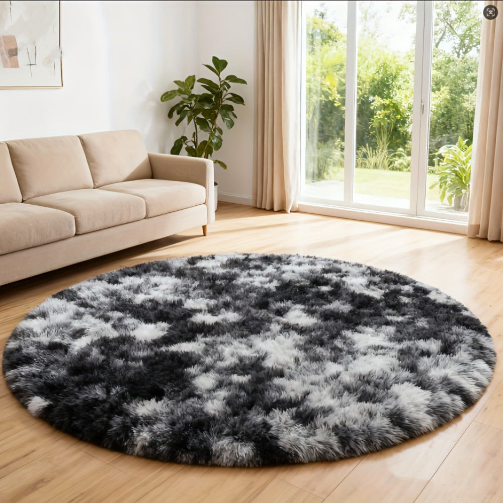 Round Area Rug Soft Shaggy Plush Circle Rug Non-Slip Indoor Floor Mat for Living Room Bedroom Dorm Tie Dye Rainbow Multi-Color Multi-Size