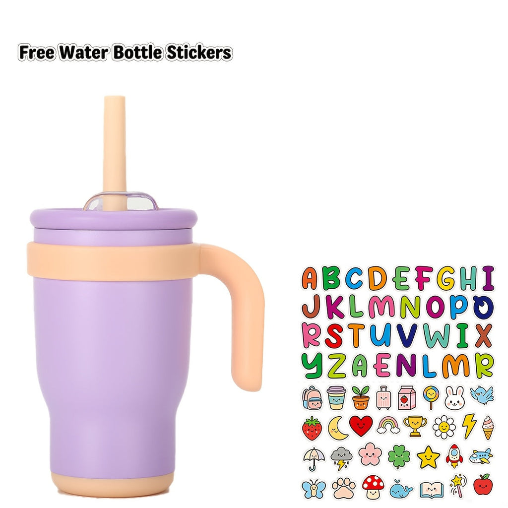14oz Insulated Tumbler with Handle & Straw - Stainless Steel Travel Coffee Mug with Stickers, Multiple Colors