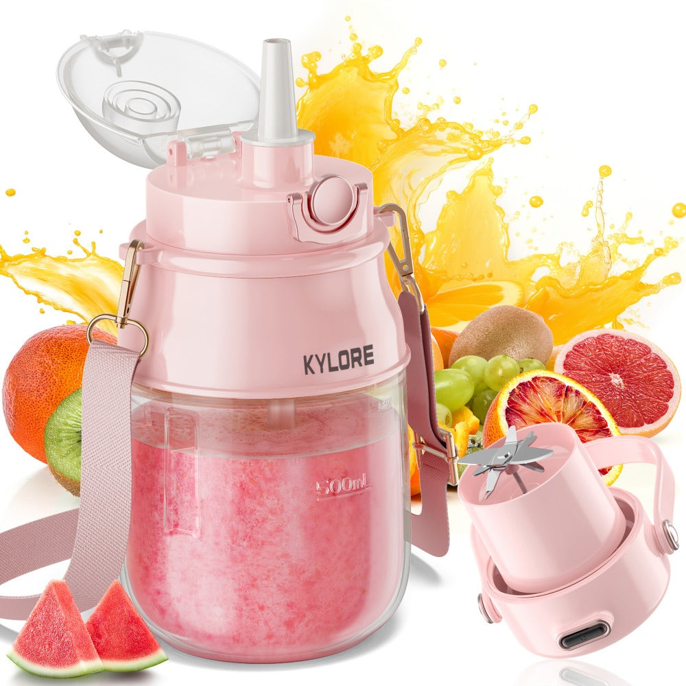 Personal Blender USB-C Rechargeable 27oz - 10-Blade Portable Smoothie Blender with Shoulder Strap, 70W Dual Battery, Safety Lock, Dishwasher Safe, for Shakes, Protein Drinks, Gym & Travel, Pink or Gray