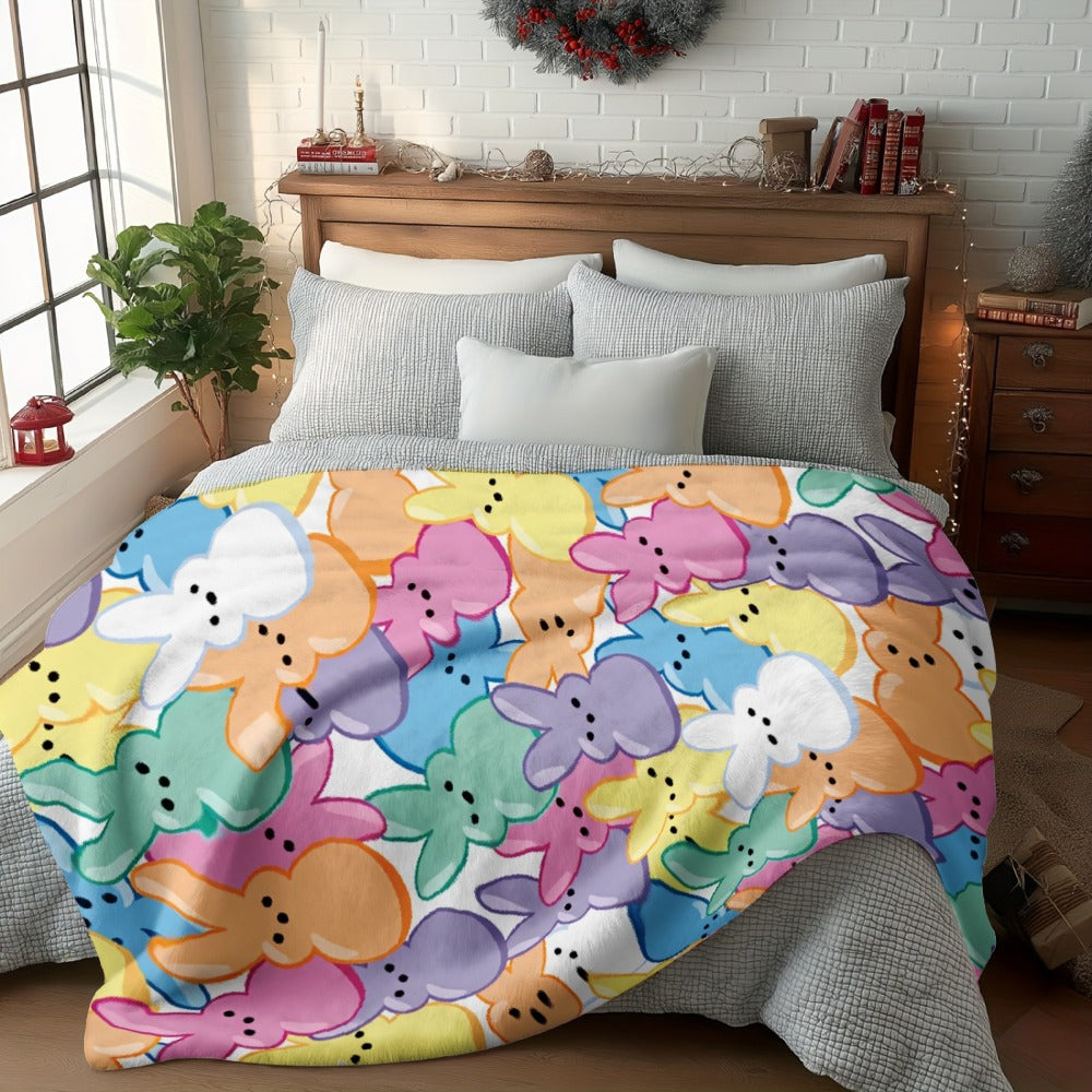 Easter Rabbit Flannel Throw Blanket - Bohemian Pastel Bunny HD Print Soft Warm Lightweight All-Season Throw for Sofa Bedroom Camping Yoga Travel, Cozy Home Decor Gift