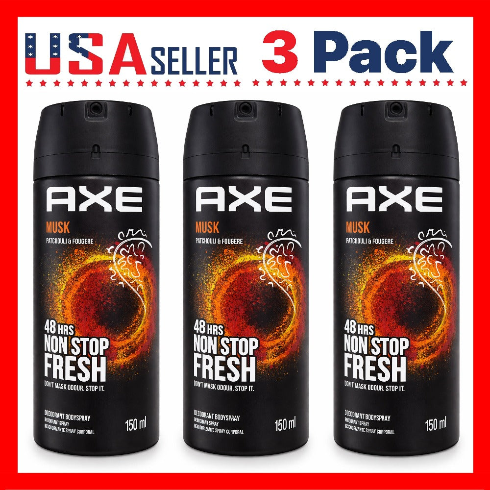 AXE Body Spray Musk 3 Pack 5oz Men Deodorant Long Lasting Odor Protection Masculine Fragrance for Work Gym Travel Daily Use