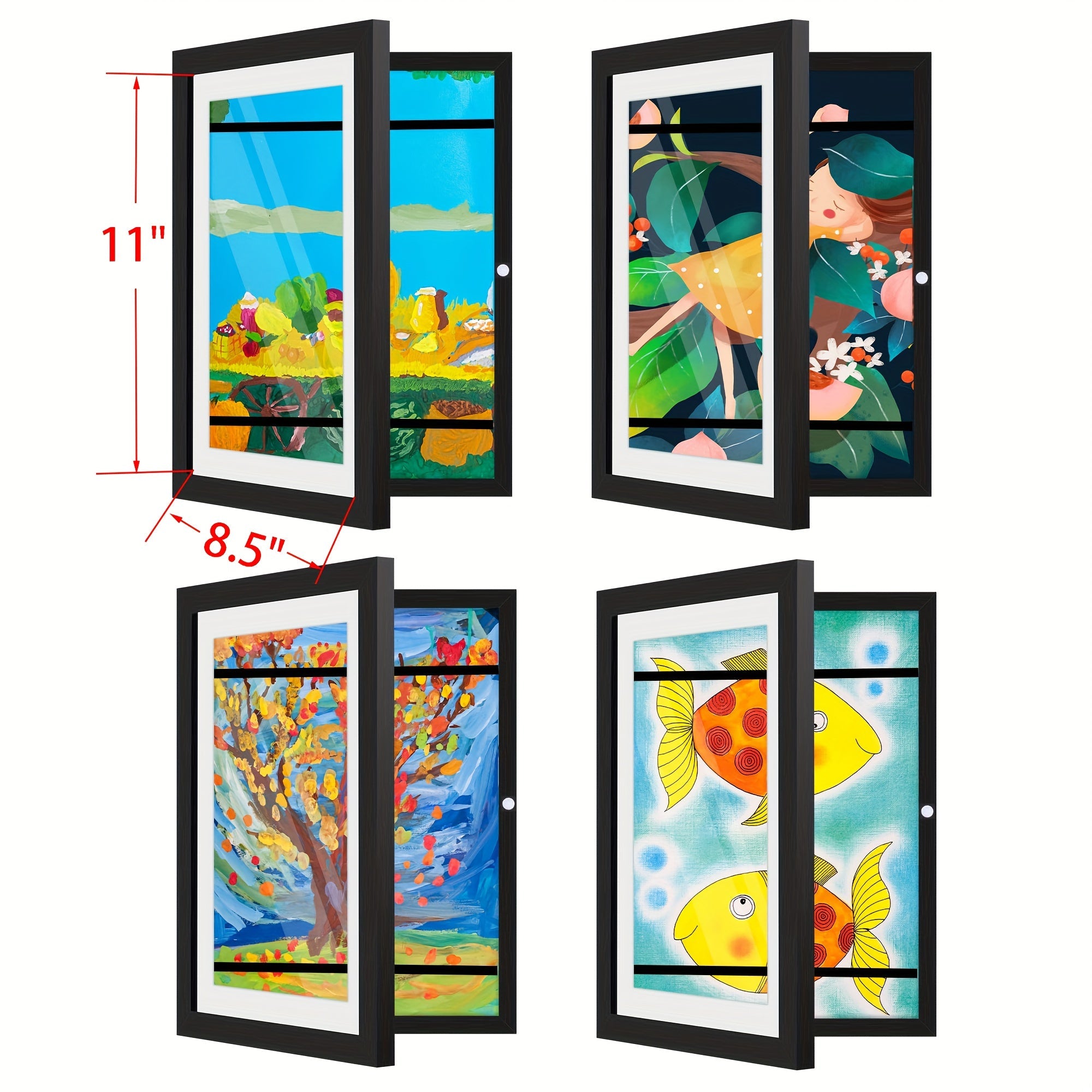 Kids Art Frame Changeable Front-Opening Display ¨C Children Artwork Picture Frame for 8.5x11 & 10x12.5 Drawings, Paintings & School Projects, Perfect Christmas & Holiday Gift, White / Wood / Black, 2/4/8 Pack