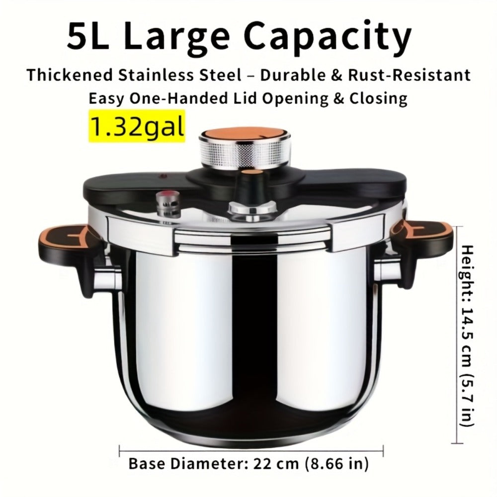 Pressure Cooker Stainless Steel with One-Twist Lock Lid ¨C Heavy-Duty Induction & Gas Compatible Stew Pot in 1.32gal, 1.59gal & 2.11gal, Dishwasher Safe Family Soup Cooker for Daily Cooking