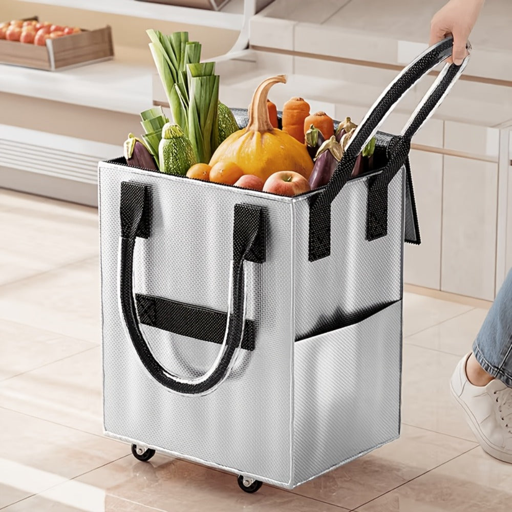 Rolling Grocery Bag with Wheels 60L Extra Large | 16 Gallon Heavy Duty Foldable Shopping Cart Waterproof | Multi-Function Travel Tote Utility Bag in Black Rose Gold