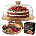 Cake Stand with Acrylic Dome Lid ¨C Acacia Wood Serving Platter 2-in-1 Round Shatterproof Dessert Display Tray for Cheese Charcuterie Fruit Veggie Chips Party Table Centerpiece Holiday Gift