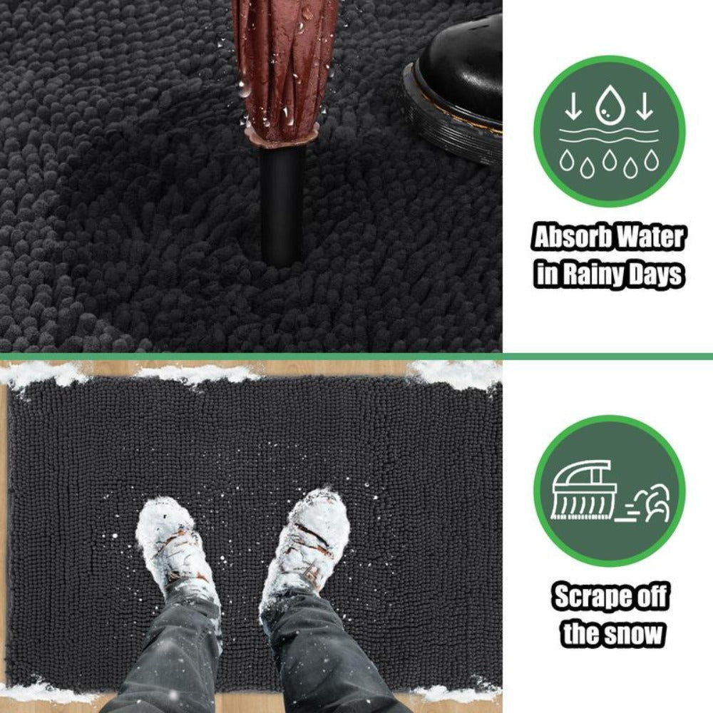 Chenille Doormat Absorbent Non-Slip Washable Indoor Outdoor Mat - Soft Shaggy Entryway Rug for Muddy Paws, Pets & Dogs | Machine Washable Front Door Mat in 18 Colors & 5 Sizes | Anti-Slip Rubber Backing