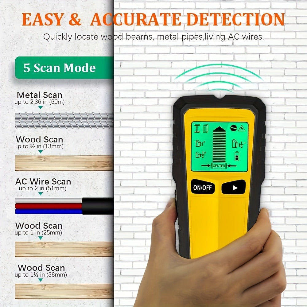 Wall Stud Finder 5-in-1 Electric Wood Metal AC Wire Detector with LCD Display Sound Alert 3-Depth Stud Scan for DIY Home Construction TV Mount Cabinet Install
