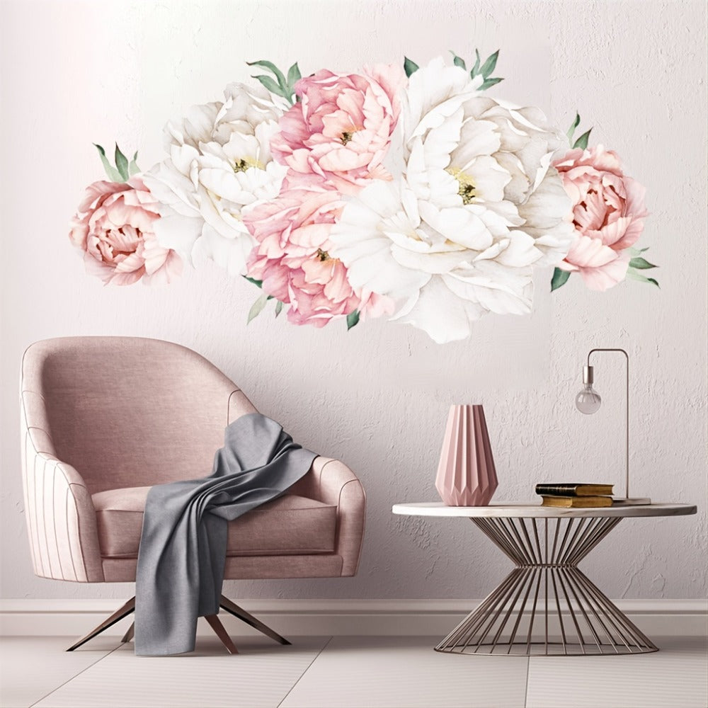 Peony Flower Window Glass Sticker ¨C Anti-Collision Waterproof Decorative Glass Film, European Floral Wall & Window Decal for Home Decor, 17.7 x 47.2 Inches (2 Styles)