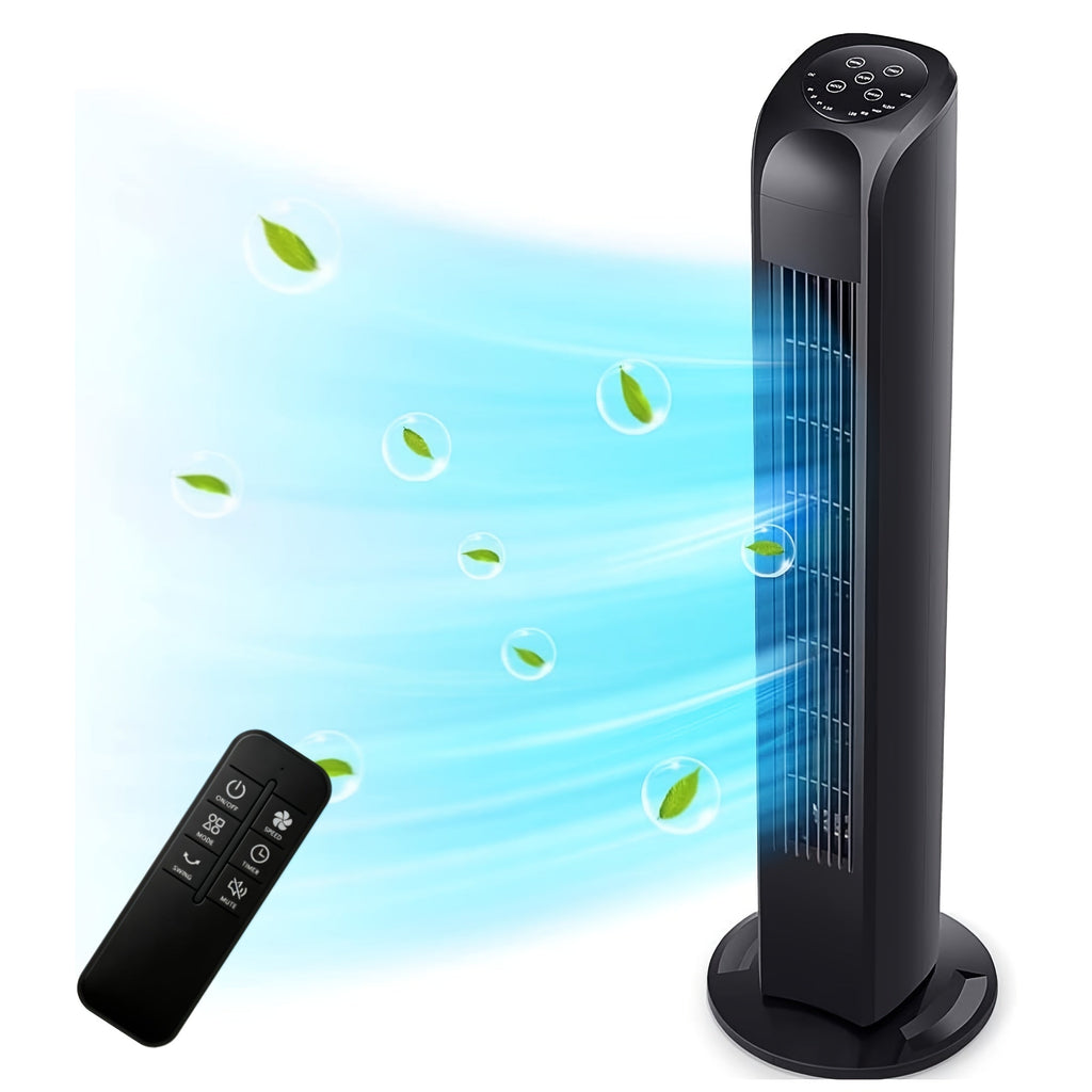 Tower Fan 31 Inch Bladeless | 80¡ã Oscillating Standing Fan with Remote Control, 7.5H Timer & 3-Speed Settings, Quiet Cooling Fan for Bedroom, Living Room & Office ¨C Black & White