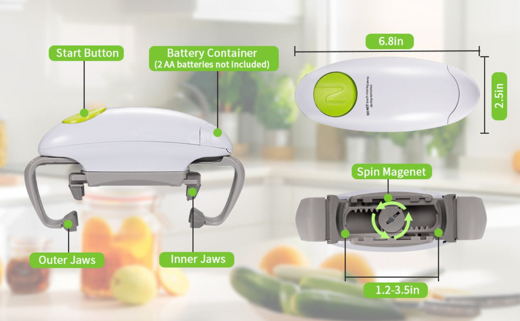 Electric Jar Opener One Touch Automatic ¨C High Torque Battery Operated Jar Lid Opener for Seniors, Arthritis, Weak Hands, Women & Chefs | Hands-Free Kitchen Gadget Gift