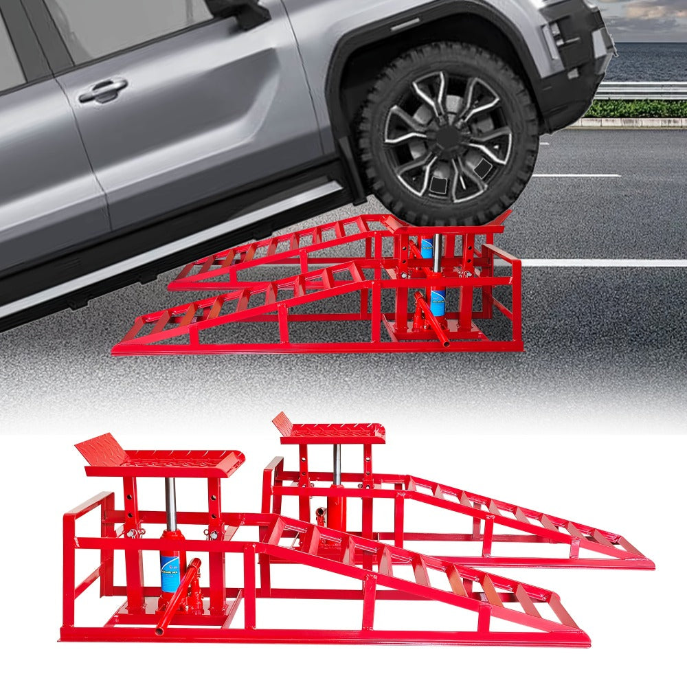 Hydraulic Car Ramps 2-Pack 5T 11050 Lbs High Lift Vehicle Wheel Ramps for Oil Change Tire Service with Supporting Crane Foot Pedal Portable DIY Auto Shop Truck SUV