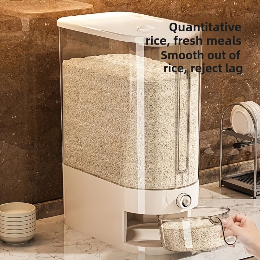 Rice Storage Container Airtight Sealed Moisture-Proof Insect-Proof Food Grade PET Grain Bin with Measuring Cup Flip-Top Lid 11lbs 22lbs White Transparent